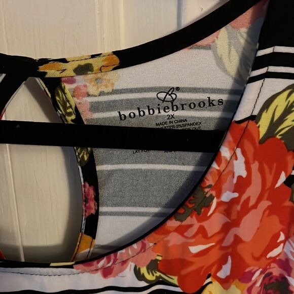 Women’s Stripe Floral Sleeveless Soft Swing Midi Dress NWT - Picture 2 of 6